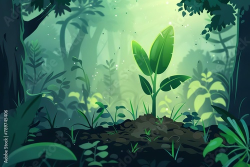 young green plant sprout growing from soil in forest new life and growth concept illustration