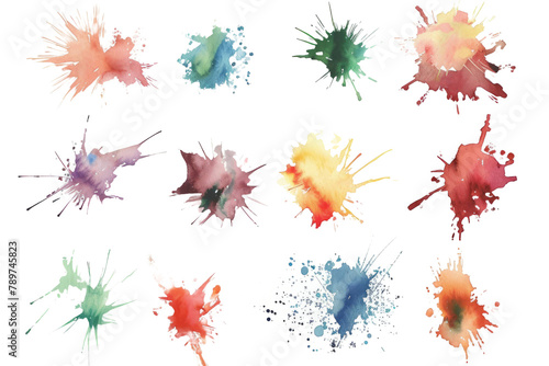 Collection of Watercolor Splashes on Transparent Background
