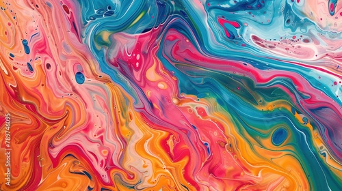 Abstract marbled acrylic paint ink painted waves painting texture colorful background banner - Bold colors, color swirls waves © Boraryn
