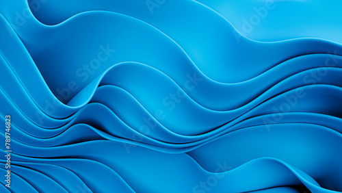 3D render of an abstract blue wavy cloth photo