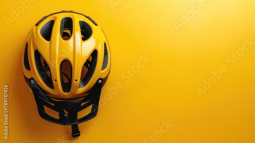 Yellow bicycle helmet against background photo