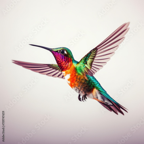 Bright colorful hummingbird flies in the air