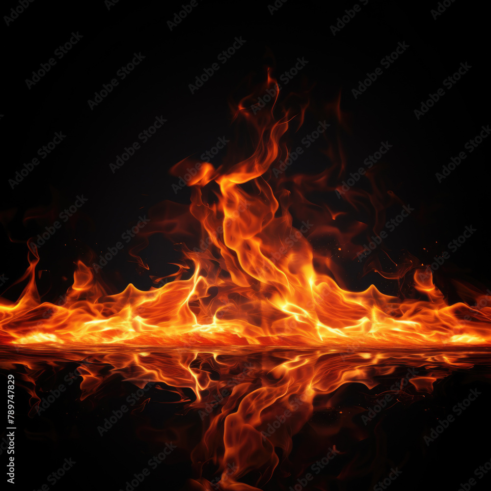 Fire and flames burn on a black background Fire and flames burn on a black background