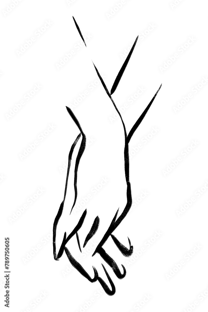 Obraz premium Holding hands png sticker, drawing illustration, transparent background