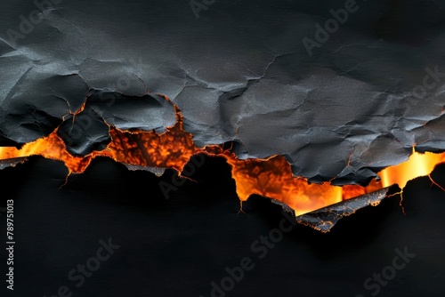 Burning paper on black background. Burnt paper edges - generative ai