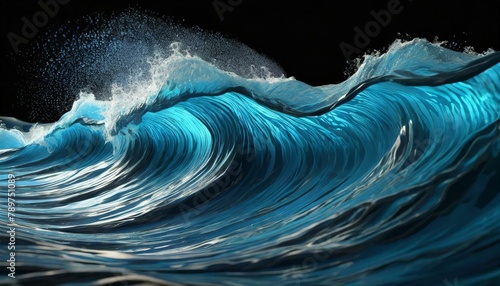 Blue sea waves on a black background. 3d render