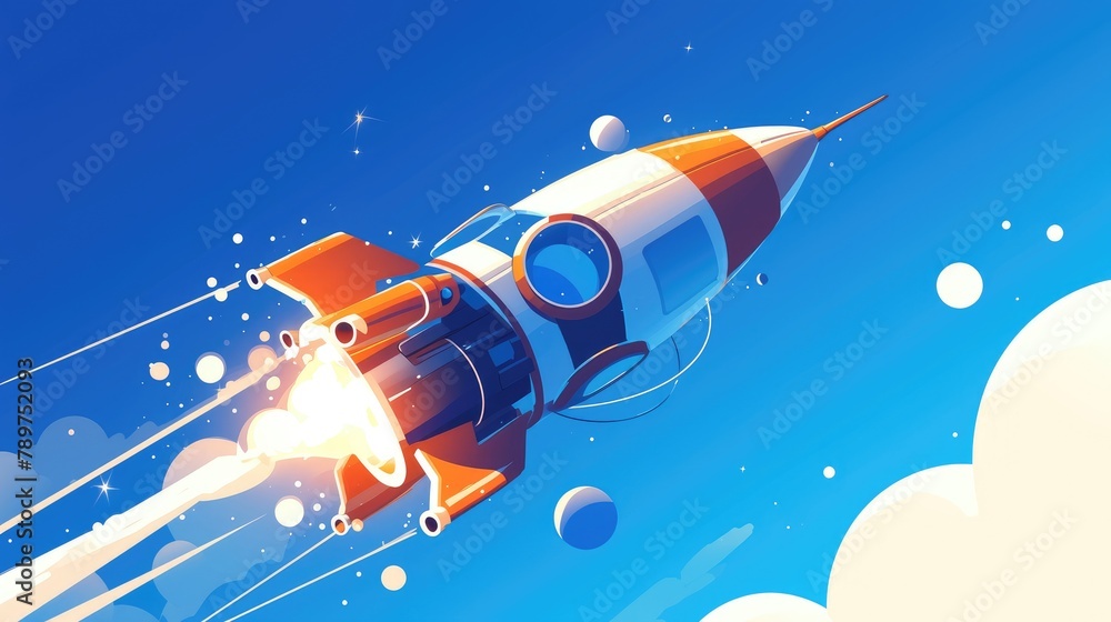 An spaceship flat icon with a striking long shadow effect An spaceship flat icon with a striking long shadow effect