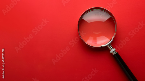 magnifying glass on clean empty red background photo