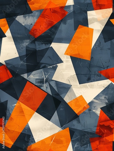 Abstract Painting of Orange and Blue Shapes