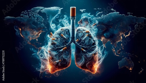 Stop smoking concept with lungs burning from cigarettes for World No Tobacco Day awareness photo