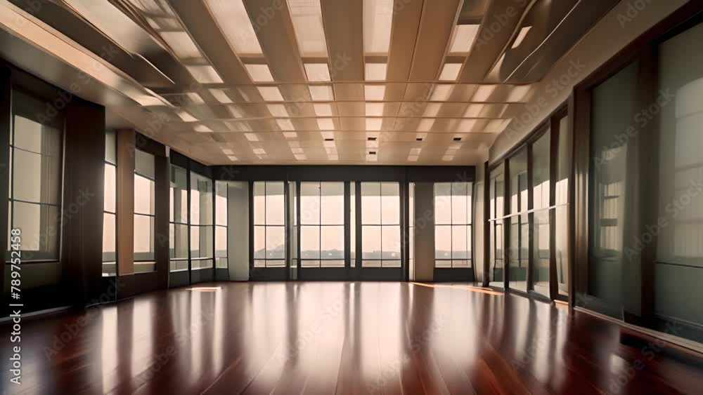 Spacious Room With Numerous Windows and Wood Flooring Generative AI Spacious Room With Numerous Windows and Wood Flooring Generative AI