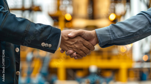 residential oil businesssman banker shake hand with customer after successful agreement and signing oil contract, oil concept photo