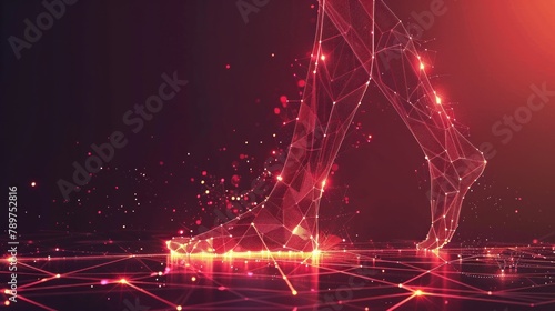 Foot female health fitness flexibility from futuristic polygonal red lines and glowing stars for banner, poster, greeting card. AI generated photo