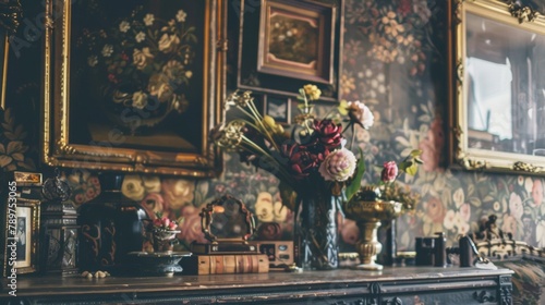 The hazy background of ornate wallpaper and gilded picture frames give a glimpse into the opulence of a time gone by at this enchanting shop. .