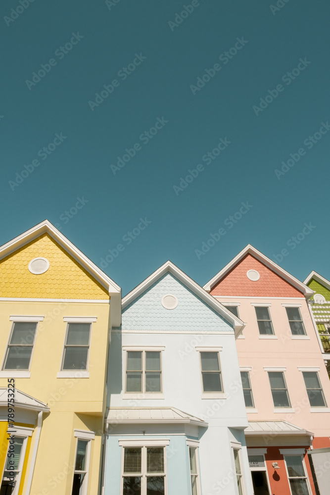 Cute Colorful Homes and Blue Sky Copyspace Cute Colorful Homes and Blue Sky Copyspace