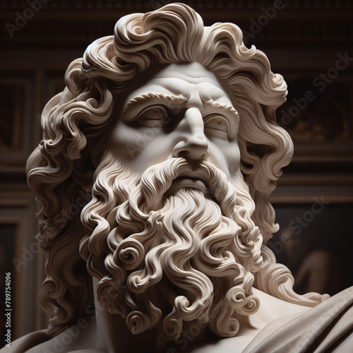 Illustration of a Renaissance marble statue of Hades. He is the king of the underworld, God of the dead and riches, Hades in Greek mythology, known as Pluto in Roman mythology.