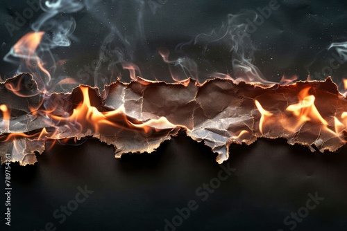Burning paper on black background. Burnt paper edges - generative ai