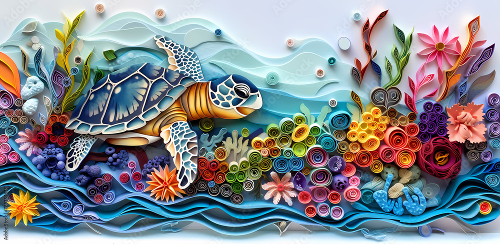 3D Sea Turtle Paper Cutout Mug Wrap Generated by AI 3D Sea Turtle Paper Cutout Mug Wrap Generated by AI