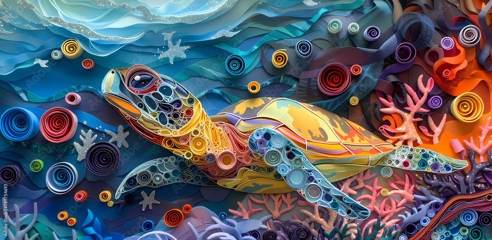 3D Sea Turtle Paper Cutout Mug Wrap Generated by AI 3D Sea Turtle Paper Cutout Mug Wrap Generated by AI