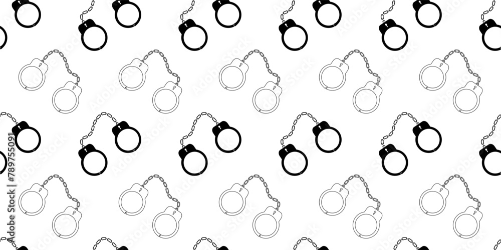 black white handcuffs seamless pattern