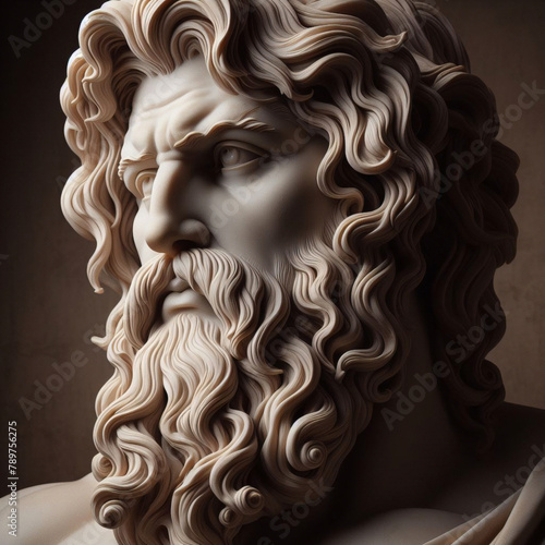 Illustration of a Renaissance marble statue of Hades. He is the king of the underworld, God of the dead and riches, Hades in Greek mythology, known as Pluto in Roman mythology.