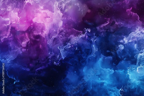 Vivid and richly textured abstract background featuring a cosmic blend of blue and purple shades, resembling a nebula or galaxy - generative ai