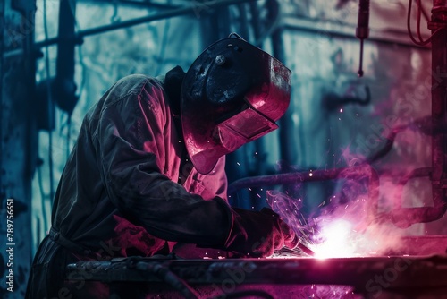 Arc welding of a steel in construction site