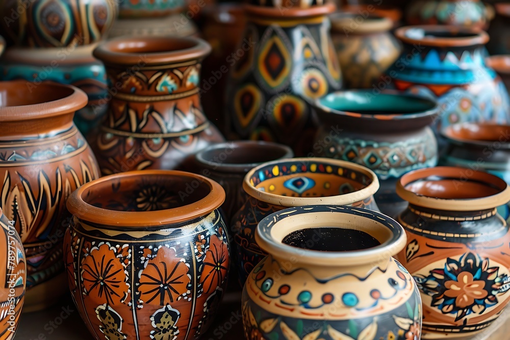A collection of painted pottery .