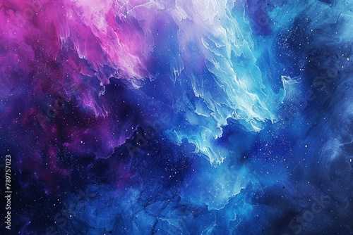 Vivid and richly textured abstract background featuring a cosmic blend of blue and purple shades  resembling a nebula or galaxy - generative ai