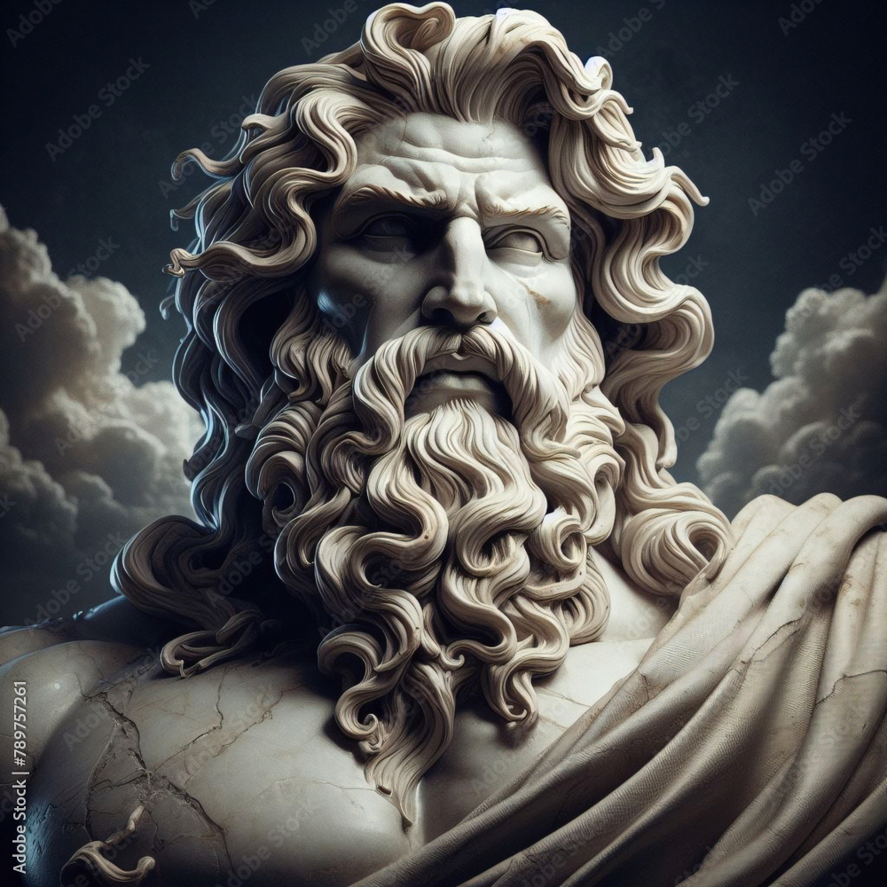 Illustration of a Renaissance statue of Zeus, king of the gods. god of ...