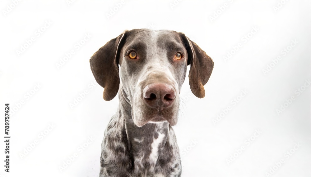 German Shorthaired Pointer - Canis lupus familiaris - medium sized pointing dog bred for hunting and retrieving. It is energetic and powerful, with strong legs and great endurance. Head and face view