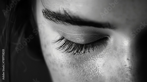 As she closed her eyes the faint shadows of her long eyelashes danced across her face. . photo