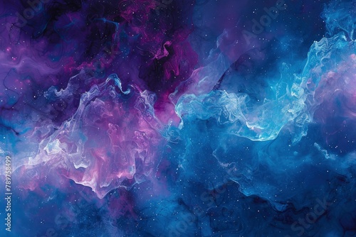 Vivid and richly textured abstract background featuring a cosmic blend of blue and purple shades, resembling a nebula or galaxy - generative ai