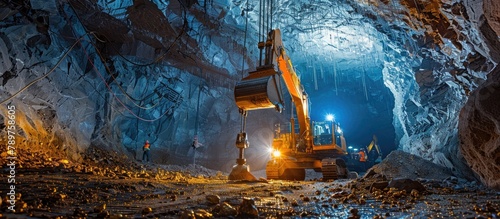 Workers Extracting Gold from Earths Depths in a Luminous Reserve photo