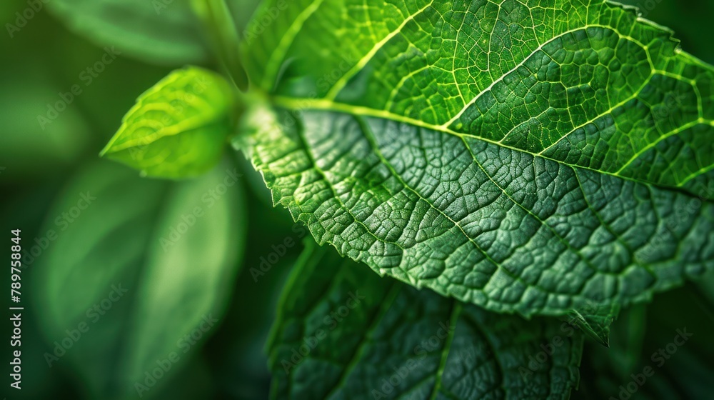 Exuberant Green Leaf Texture Close-Up in Abstract Nature Background with Soft Focus Exuberant Green Leaf Texture Close-Up in Abstract Nature Background with Soft Focus