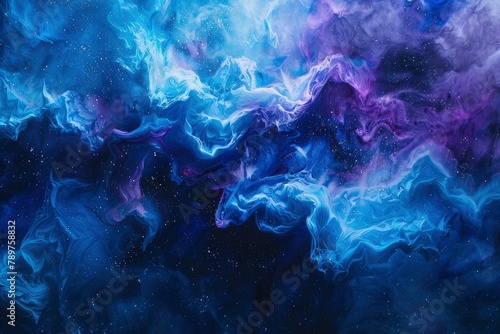 Vivid and richly textured abstract background featuring a cosmic blend of blue and purple shades, resembling a nebula or galaxy - generative ai