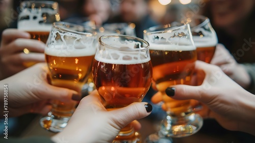 Cheers to Togetherness: Friends Toasting with Beer. Concept Friendship Moments, Celebration, Social Gatherings, Beer Toast, Togetherness photo