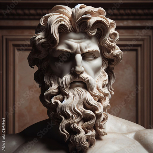 Illustration of a Renaissance statue of Zeus, king of the gods. god of sky and thunder. Zeus the king of the Greek gods ready to hurl lightning bolts down upon the earth and mankind. 