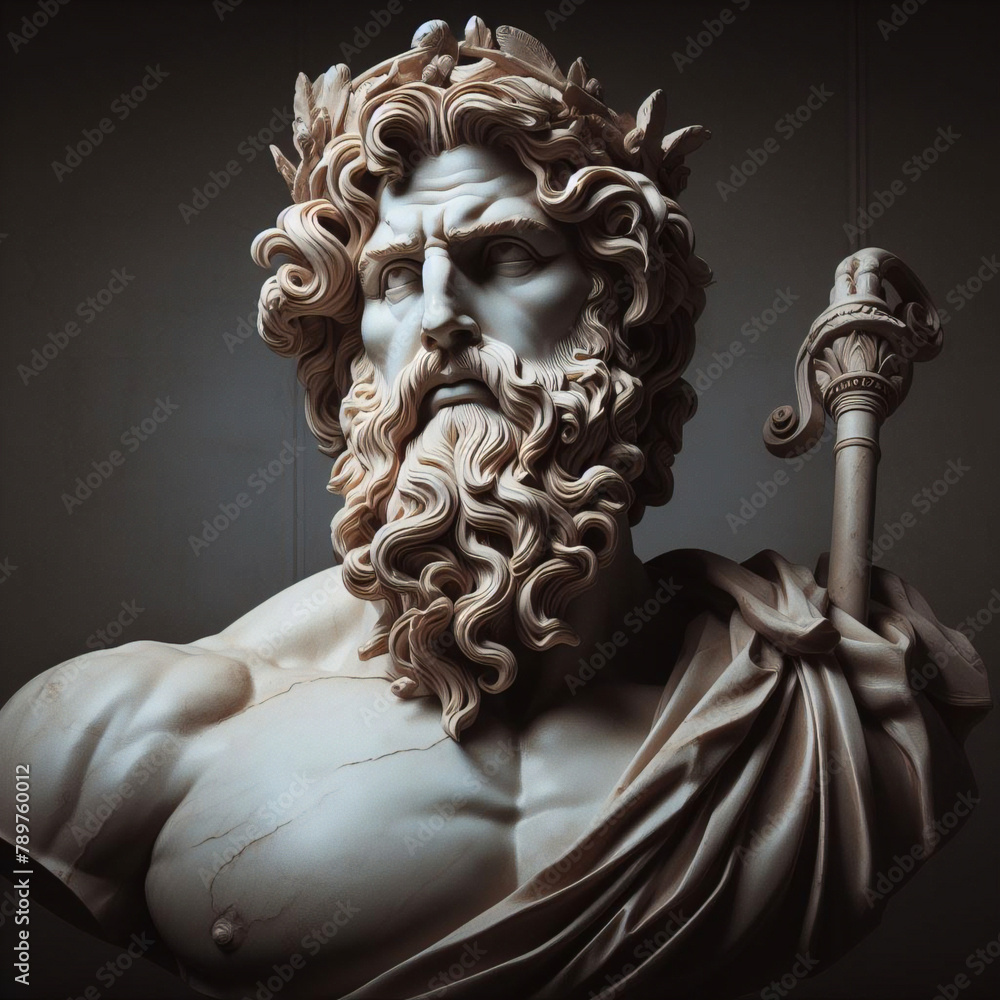 Zeus Ruling Old Timey Graphics Illustration of a Renaissance statue of Zeus, king of the gods. god of ...