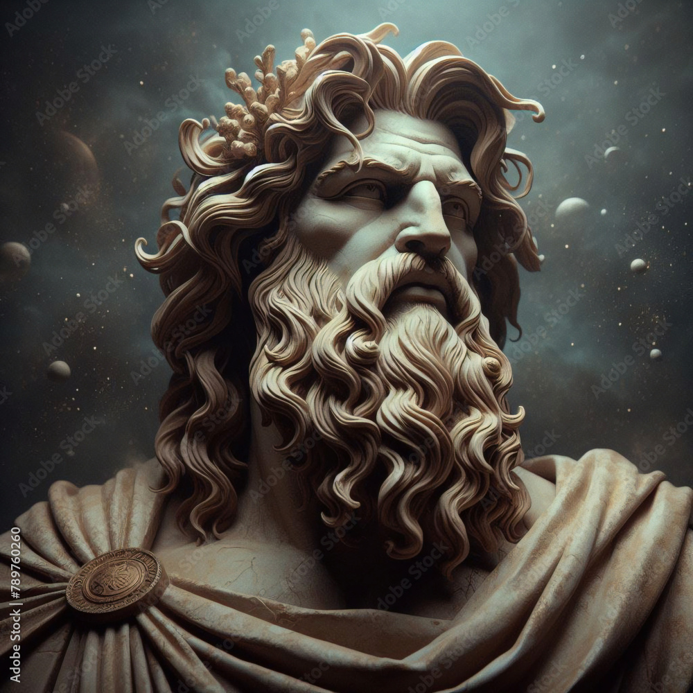 Illustration of a Renaissance statue of Zeus, king of the gods. god of ...