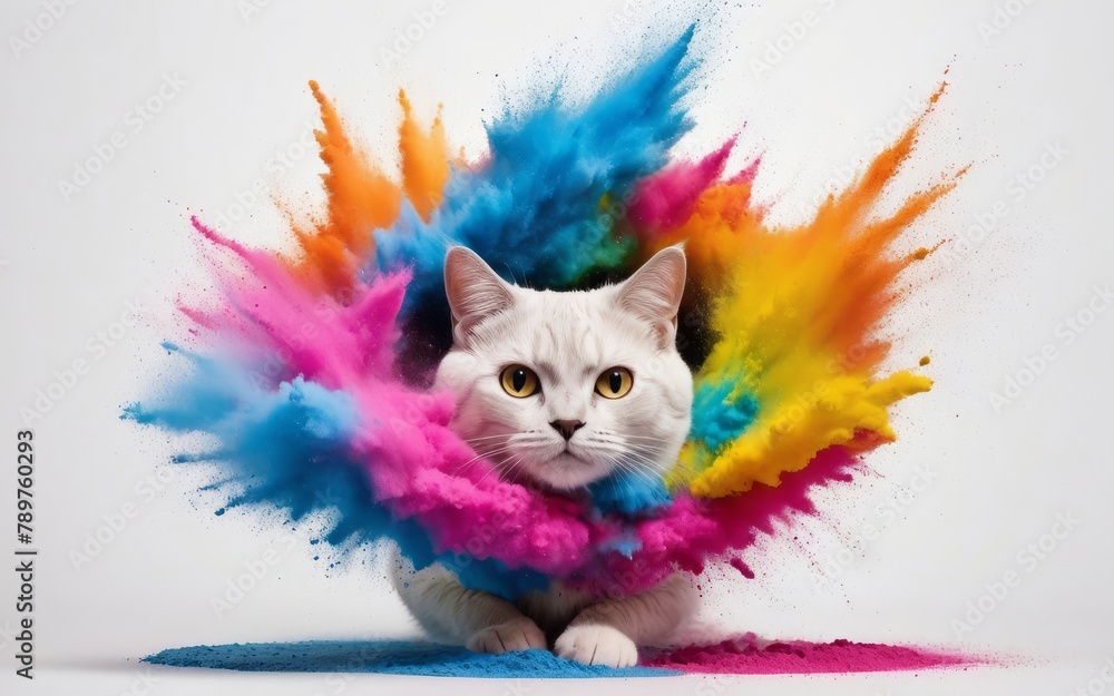 Abstract powder splatted in cat colorful powder explosion on white background