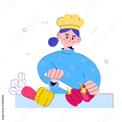 Easy to edit doodle mini illustration of cutting vegetables 