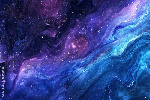 Vivid and richly textured abstract background featuring a cosmic blend of blue and purple shades, resembling a nebula or galaxy - generative ai