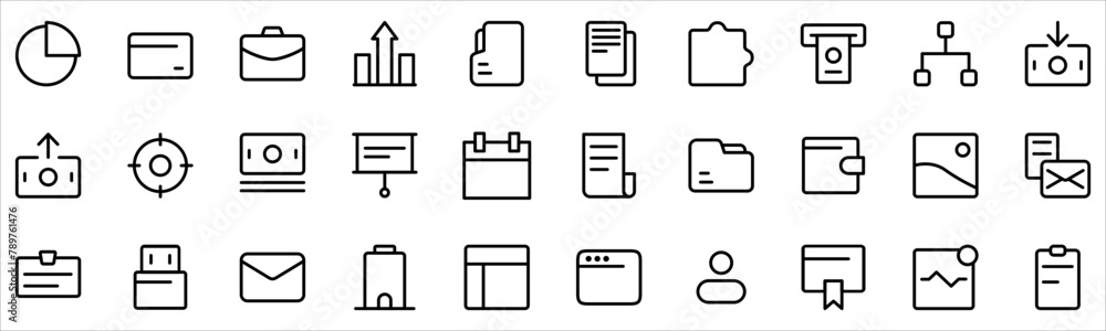 Collection of Basic Business Related Vector Line Icons. Contains Icons like Money, File, Document, Presentation and more. Editable stroke. 48x48 pixels Collection of Basic Business Related Vector Line Icons. Contains Icons like Money, File, Document, Presentation and more. Editable stroke. 48x48 pixels