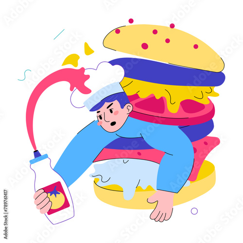 Check out doodle mini illustration of making burger 