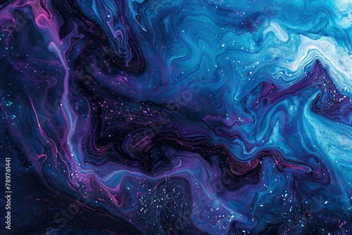 Vivid and richly textured abstract background featuring a cosmic blend of blue and purple shades, resembling a nebula or galaxy - generative ai