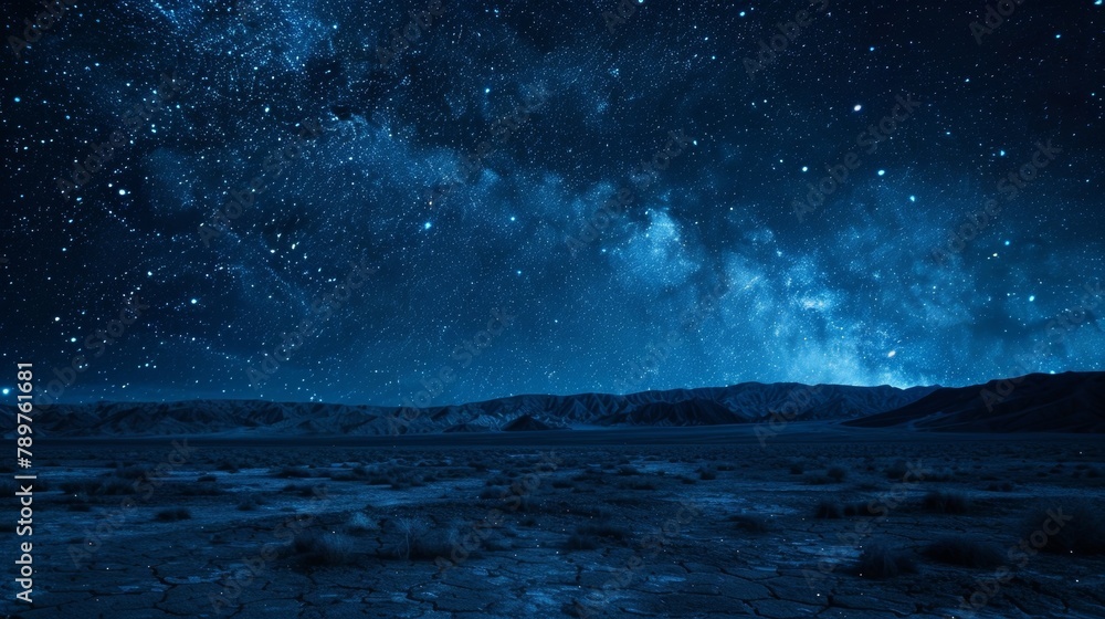 A starry night sky over a vast desert landscape allowing for a deep and restful slumber in the quiet stillness of nature. 2d flat cartoon. A starry night sky over a vast desert landscape allowing for a deep and restful slumber in the quiet stillness of nature. 2d flat cartoon.