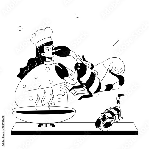 Premium doodle mini illustration of lobster attack 