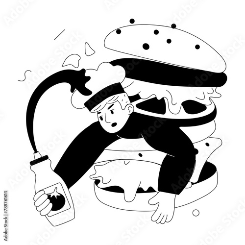 Check out doodle mini illustration of making burger 