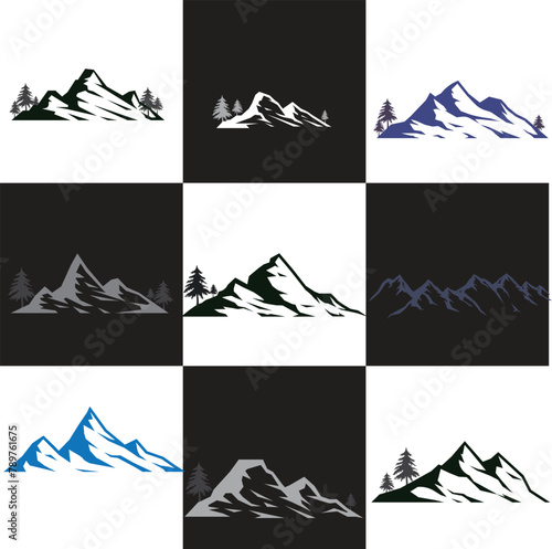 mountain silhouette   set of blue rocky mountain silhouette. bundle vector.